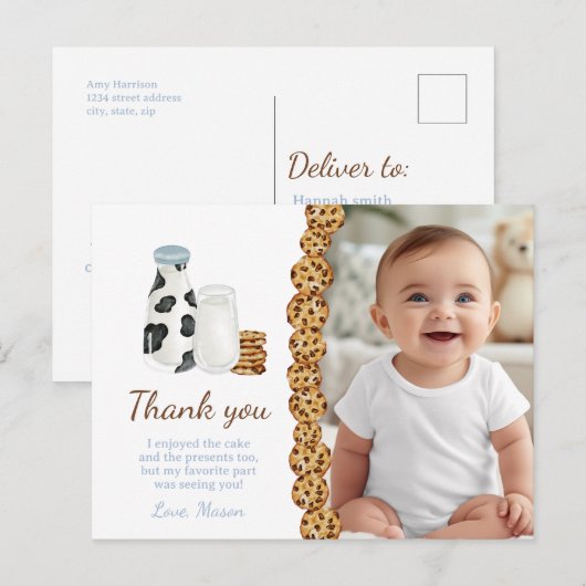 Melk en koek verjaardagsfeestje dank je wel cadeau briefkaart (Voorkant / Achterkant)