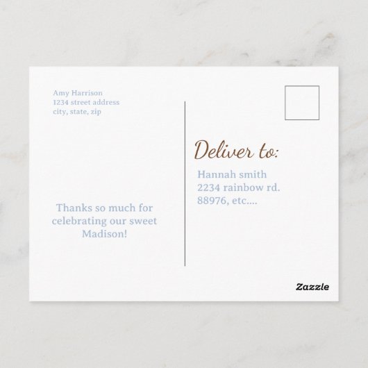 Melk en koek verjaardagsfeestje dank je wel cadeau briefkaart (Achterkant)