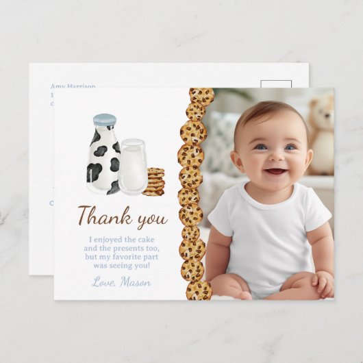 Melk en koekje verjaardagsfeestje dank u gunst briefkaart (Voorkant / Achterkant)