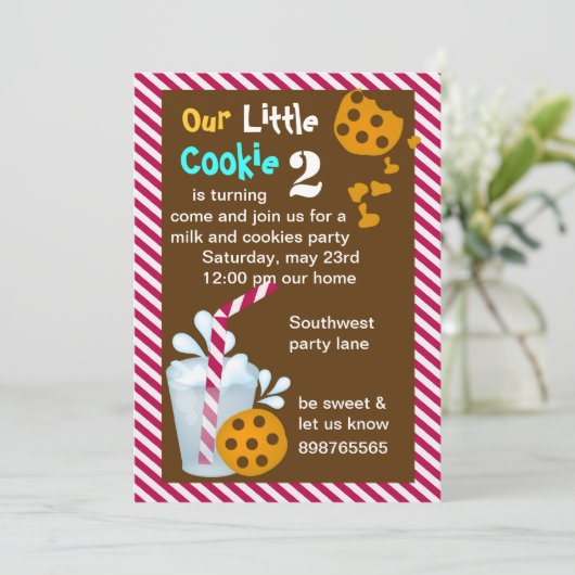 Melk en koekje verjaardagsuitnodiging kaart (Staand voorkant)