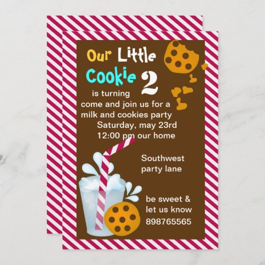 Melk en koekje verjaardagsuitnodiging kaart (Voorkant / Achterkant)