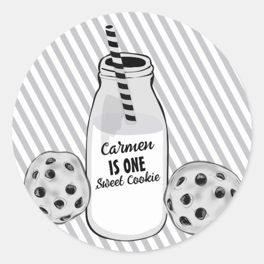 Melk en koekje zoet Een eerste verjaardag Ronde Sticker (Voorkant)