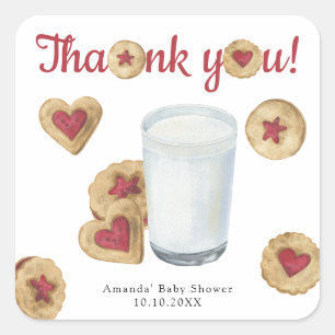 Melk en koekjes Baby shower Bedankt Vierkante Sticker