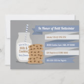 Melk en koekjes Baby shower Blue Striped Theme Kaart (Voorkant)