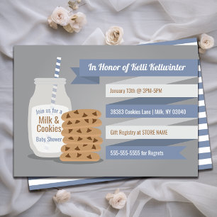 Melk en koekjes Baby shower Blue Striped Theme Kaart