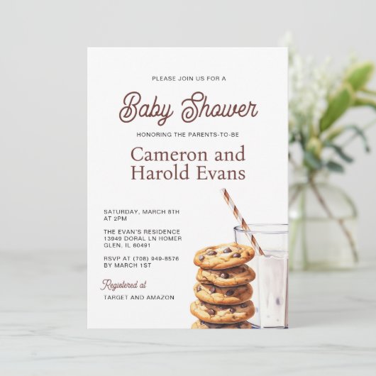 Melk en koekjes Baby shower Kaart (Staand voorkant)