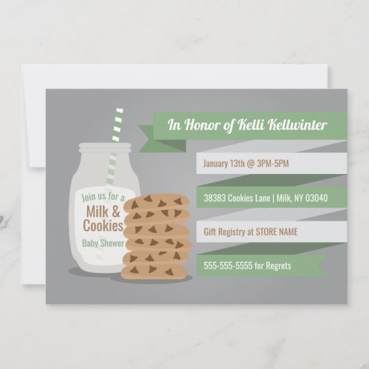 Melk en koekjes Baby shower Modern Green Stripe Kaart (Voorkant)