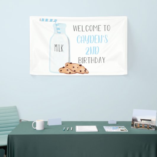 Melk en koekjes Birthday Blue Welcome Sign Spandoek (Beurs)