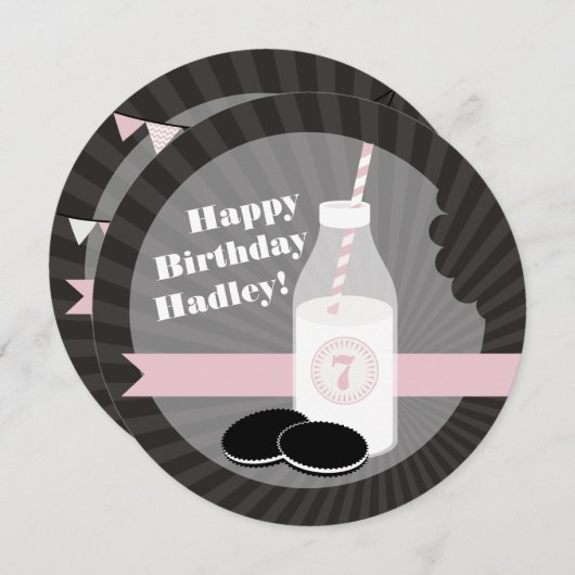 Melk en koekjes Birthday Chocolate Round roze Kaart (Voorkant / Achterkant)