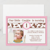 Melk en koekjes Birthday Party Invitation Girl Kaart (Voorkant / Achterkant)