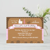 Melk en koekjes Birthday Party nodigt meisjes uit Kaart (Staand voorkant)