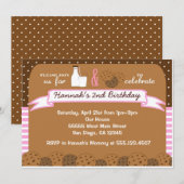 Melk en koekjes Birthday Party nodigt meisjes uit Kaart (Voorkant / Achterkant)