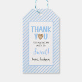 Melk en koekjes Blauw 1e verjaardag partij Cadeaulabel (Achterkant)