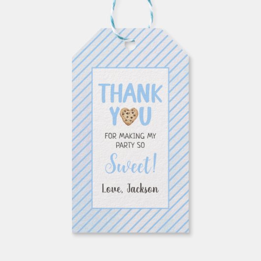 Melk en koekjes Blauw 1e verjaardag partij Cadeaulabel (Achterkant)