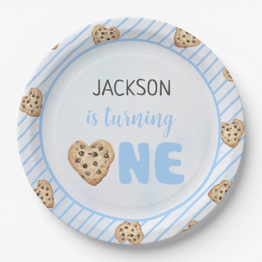 Melk en koekjes Blauw 1e verjaardag partij Papieren Bordje (Voorkant)