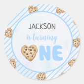 Melk en koekjes Blauw 1e verjaardag partij Ronde Sticker (Voorkant)