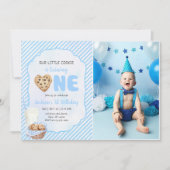 Melk en koekjes Blauw 1e verjaardagsfeestje Foto Kaart (Voorkant)