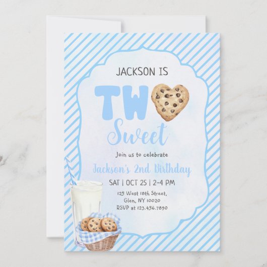 Melk en koekjes Blauw Twee Zoete 2e Verjaardag Par Kaart (Voorkant)