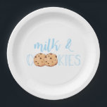 Melk en koekjes blauw Verjaardagsfeest Papieren Bordje<br><div class="desc">Blauwe melk en koekjes verjaardagsfeestje papieren borden.</div>