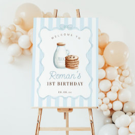 Melk en koekjes Blauw Verjaardagsfeestje Welkomstb Poster