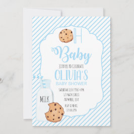 Melk en koekjes blauwe baby shower kaart