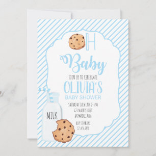 Melk en koekjes blauwe baby shower kaart