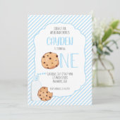 Melk en koekjes blauwe jongen eerste verjaardag kaart (Staand voorkant)