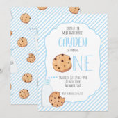 Melk en koekjes blauwe jongen eerste verjaardag kaart (Voorkant / Achterkant)