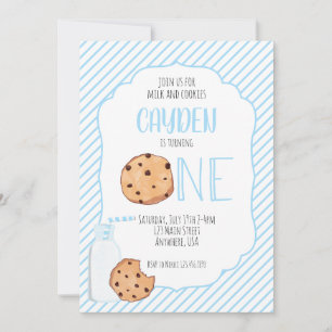 Melk en koekjes blauwe jongen eerste verjaardag kaart