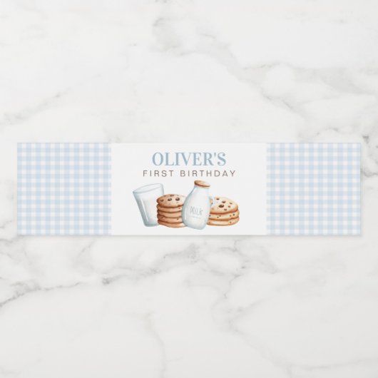Melk en koekjes Blauwe Verjaardag Waterfles Etiket (Enkel label)