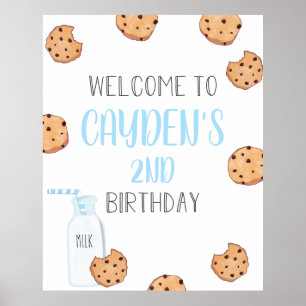 Melk en Koekjes Blauwe Verjaardags Welkom Poster