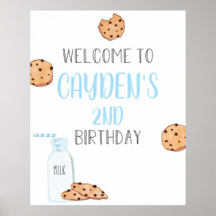 Melk en Koekjes Blauwe Verjaardags Welkom Poster
