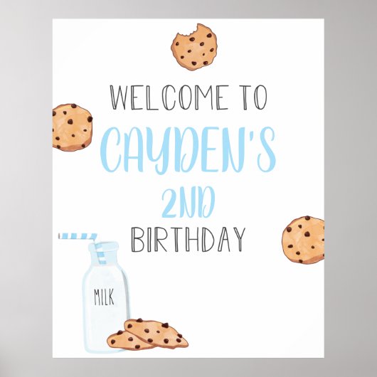 Melk en Koekjes Blauwe Verjaardags Welkom Poster (Voorkant)