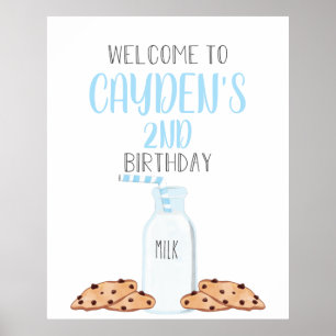 Melk en Koekjes Blauwe Verjaardags Welkom Poster