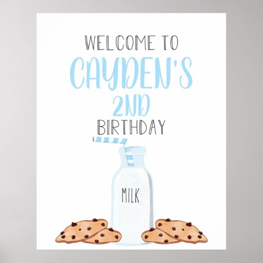 Melk en Koekjes Blauwe Verjaardags Welkom Poster (Voorkant)