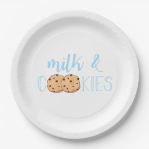 Melk en koekjes blauwe verjaardagsfeestje papieren bordje