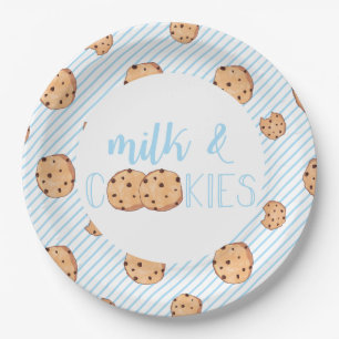 Melk en koekjes blauwe verjaardagsfeestje papieren bordje