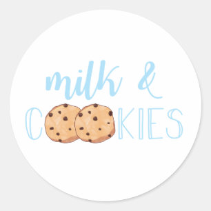 Melk en koekjes blauwe verjaardagsfeestje ronde sticker