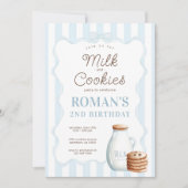 Melk en koekjes Blauwe Verjaardagsfeestuitnodiging Kaart (Voorkant)