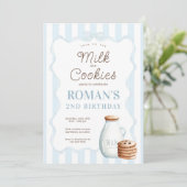 Melk en koekjes Blauwe Verjaardagsfeestuitnodiging Kaart (Staand voorkant)