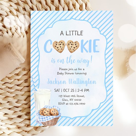 Melk en koekjes Blue Baby Boy Shower Party Kaart