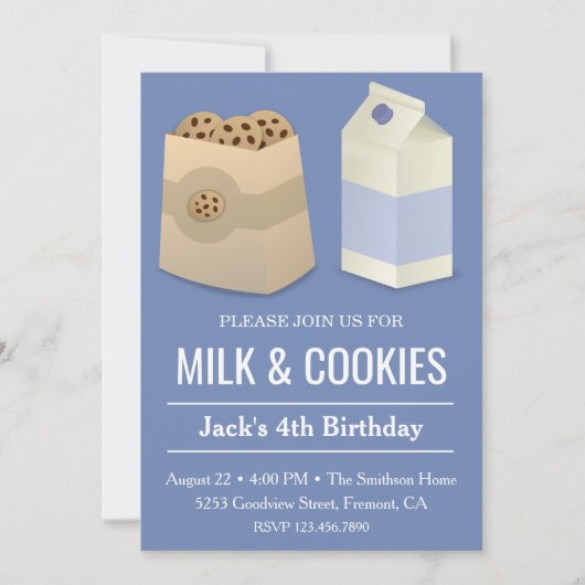 Melk en koekjes Blue Birthday Boy Party Invite Kaart (Voorkant)