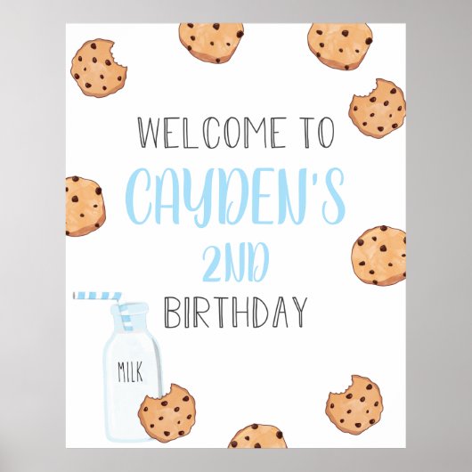 Melk en koekjes Blue Birthday Welcome Poster (Voorkant)
