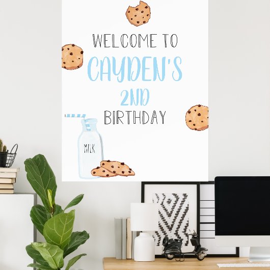 Melk en koekjes Blue Birthday Welcome Poster (Thuiskantoor)
