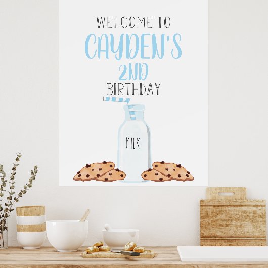 Melk en koekjes Blue Birthday Welcome Poster (Keuken)