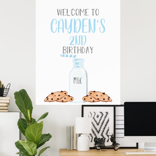 Melk en koekjes Blue Birthday Welcome Poster (Thuiskantoor)