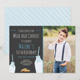 Melk en koekjes Blue Boy Birthday Party Kaart