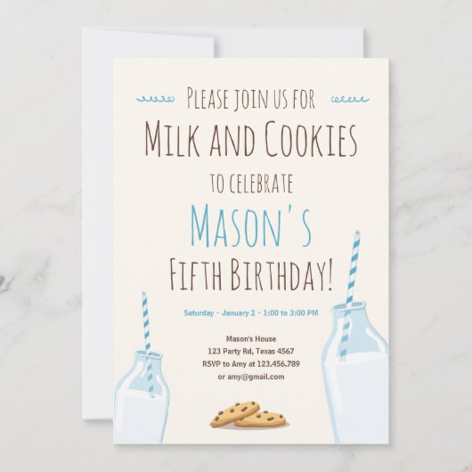 Melk en koekjes Blue Boy Verjaardagsfeest Kaart (Voorkant)