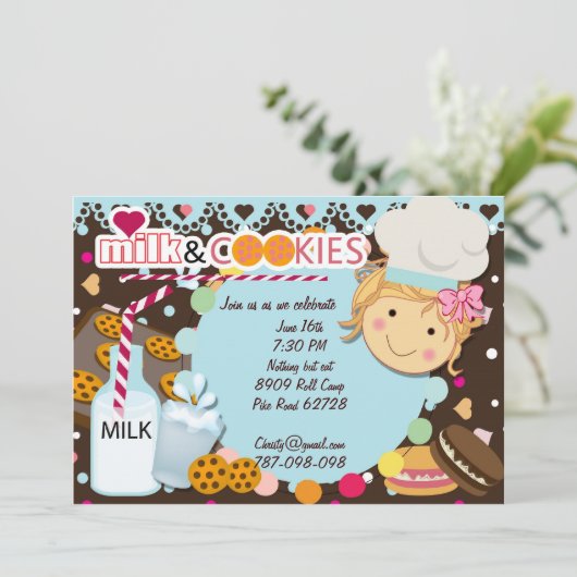 Melk en koekjes chocolade meisjes verjaardagsfeest kaart (Staand voorkant)