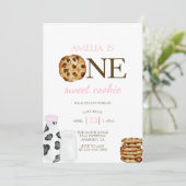 Melk en koekjes Eerste roze verjaardagsfeestje Kaart (Staand voorkant)